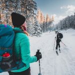 Mountaineer backcountry ski walking ski alpinist in the mountains